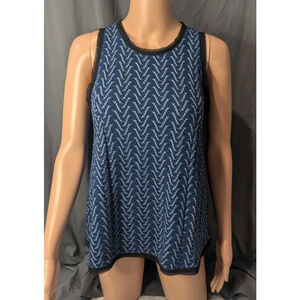 Anthropologie Postmark Woman Medium Textured Tank blue white chevron black lace